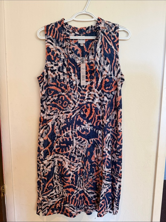 NIC+ZOE Dresses & Skirts - NIC+ZOE Navy Coral and White Printed Sleeveless Tee Dress